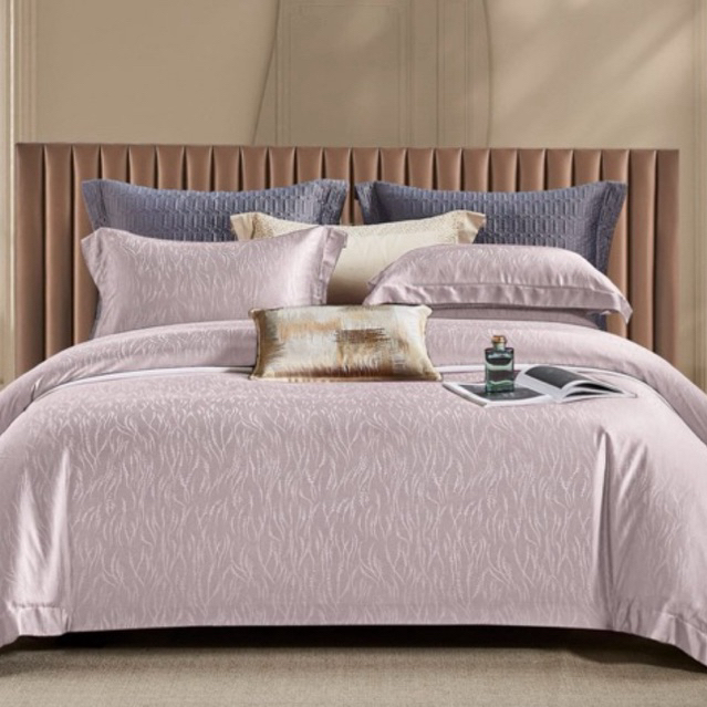 BIOSIBEDDING SPREI BEDCOVER JACQUARD SUTRA ORGANIK MOTIF ABSTRAK EMBOS WARNA SOFT LILAC - SPREI DUVE