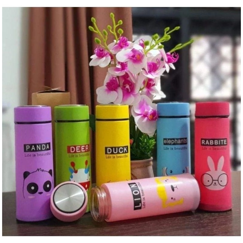 BOTOL ANIMAL / BOTOL MINUM KACA ANIMAL / BOTOL MINUM KACA WARNA / TERMOS KACA UNIK MOTIF ANIMAL