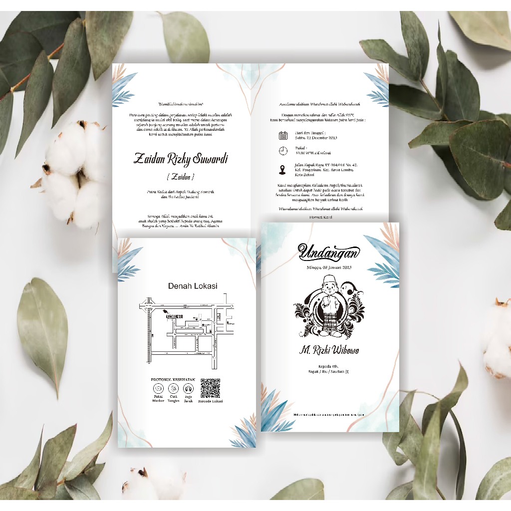 Undangan Khitanan Lipat Dua Bahan Brief Card 160 GSM | Surat Undangan Khitan Unik Murah