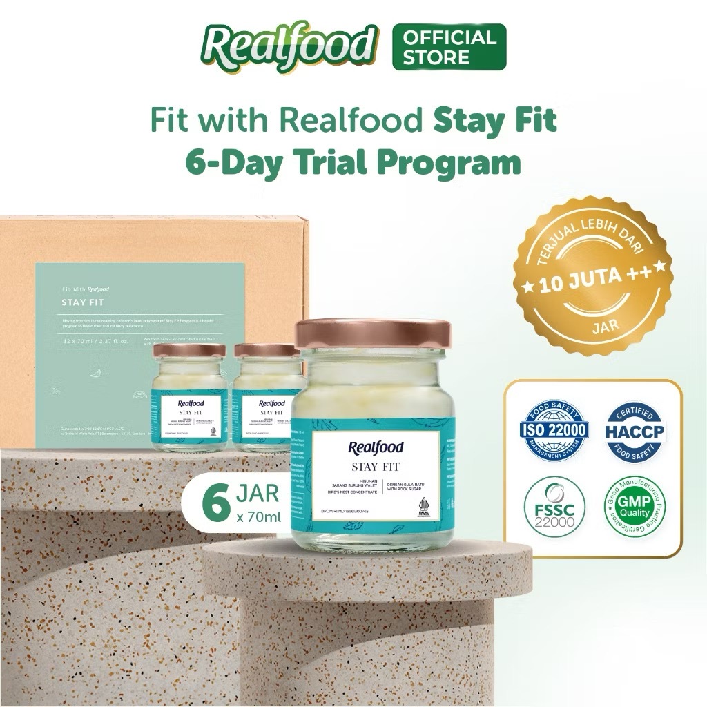 

Realfood Trial Stay Fit Box Segel Isi 6 Jar ( Minuman sarang walet )