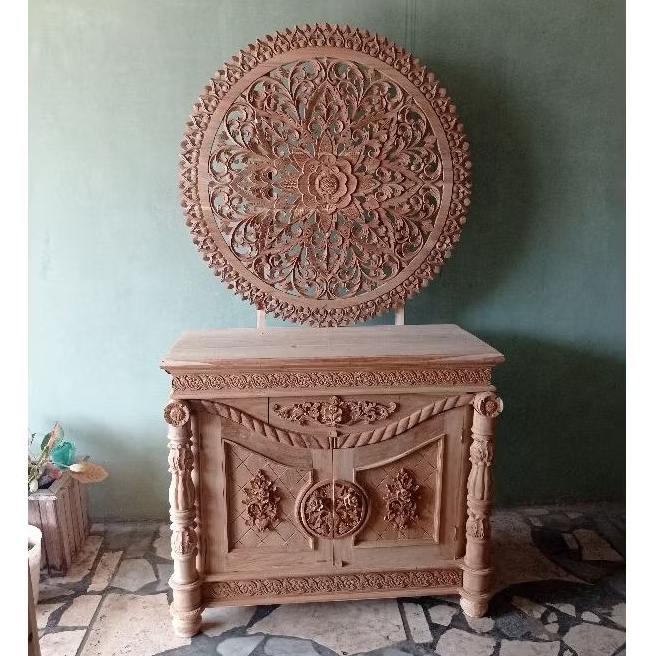 bufet pigura dinding ukir antik vintage kayu jati Jepara