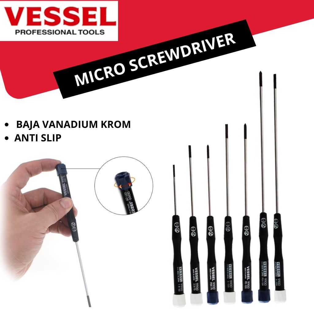 Vessel Obeng Micro Screwdriver No.9900 Plus Ph +0/+00 Minus -1.8/-2.5/-3 Service Bongkar HP Laptop