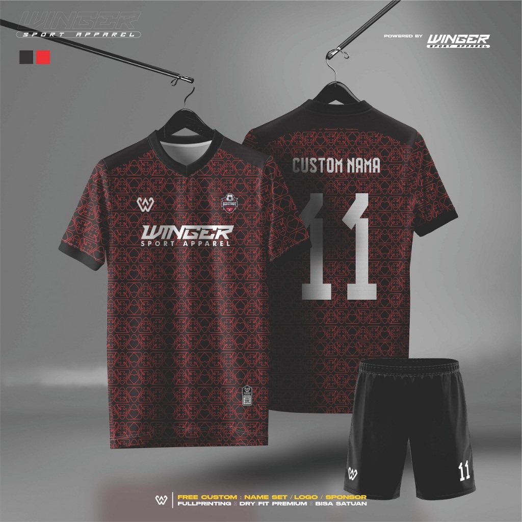 Jersey Bola Futsal Volly Motif Batik Merah Free Name Set Custom F46 Baju Olahraga Terlaris Premium B