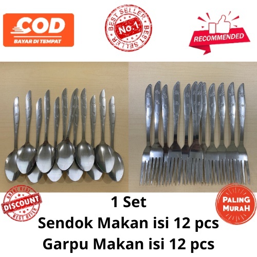 [BISA COD] DISKON Sendok Garpu Makan Isi 24 Pcs Stainless Tebal 808 32gr Anti Karat Murah Terjangkau