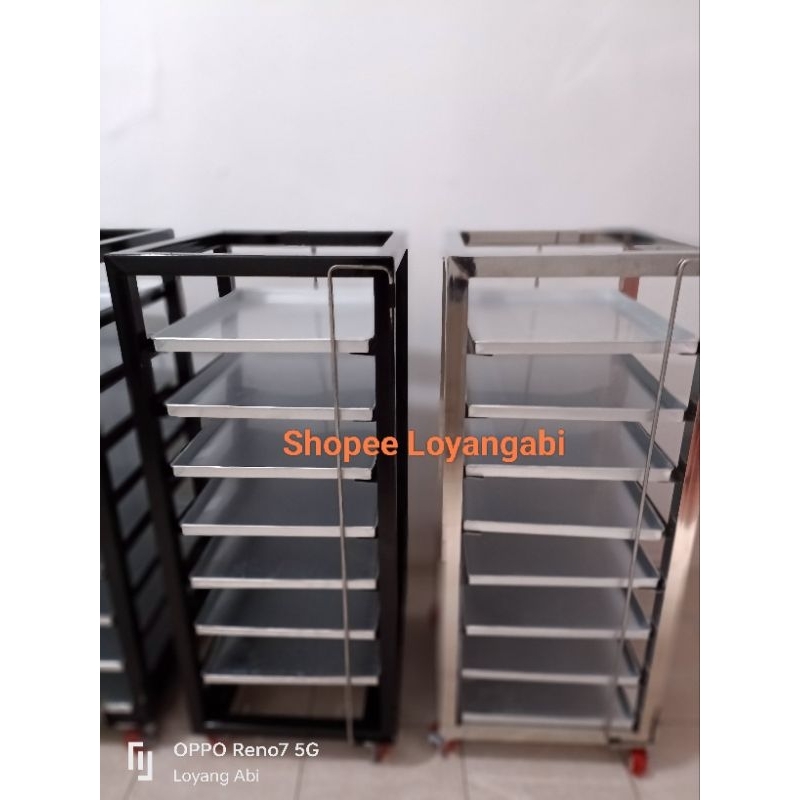 Trolley Bakery 8 Susun Rak Plus Loyang Kue / Troly Bakery Stenliess / Trolley Bus / Trolley Loyang /