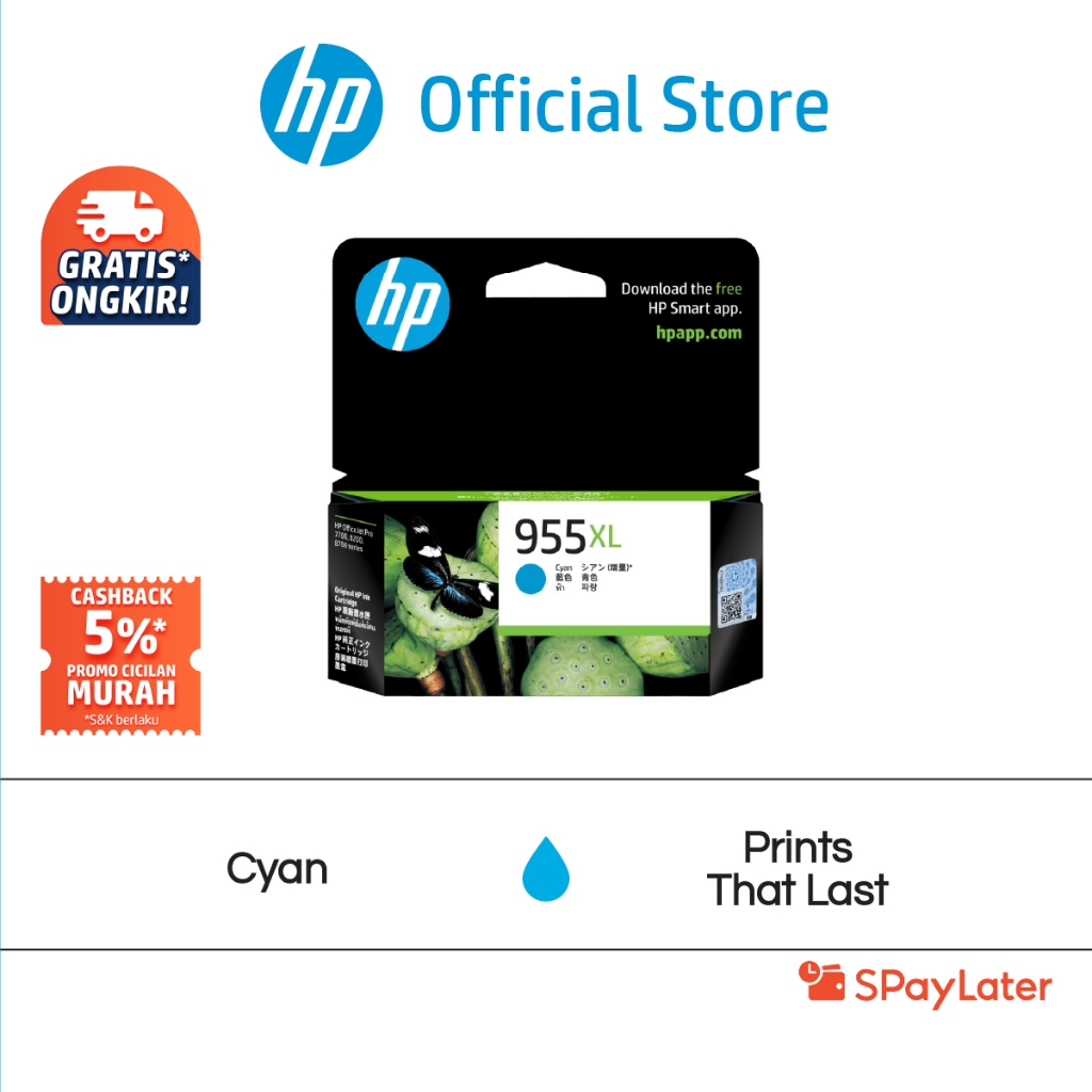 Cicilan Murah SPL - Tinta HP 955XL High Yield Cyan Original Ink Cartridge / Warna / Cartridge Asli /