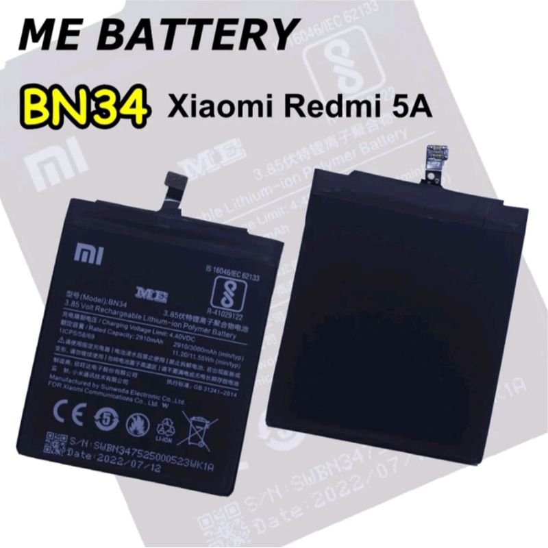 Baterai Handphone Xiaomi Redmi BN34 Redmi 5A Original ME