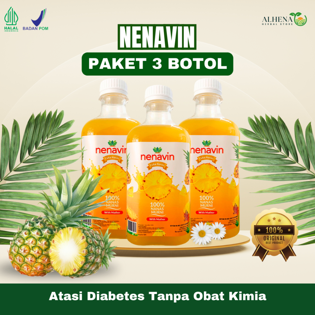 

Paket 3 Botol Lebih Murah Cuka Nanas Asli Original Organik / NENAVIN / Atasi Diabetes Ampuh / Asam Urat / 100% Nanas Utuh with Mother /HALAL / BPOM