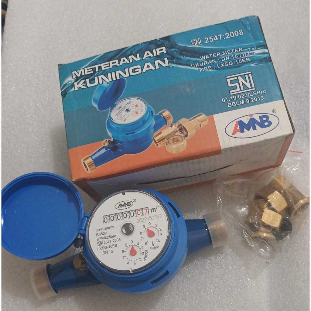 Meteran Air Bodi Besi Kuningan 1/2" AMNB 7 Digit
