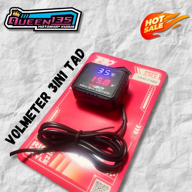 Voltmeter TAD 3 In 1 USB Charger Universal SEMUA MOTOR Anti Air Original Termometer Digital Jam Suhu