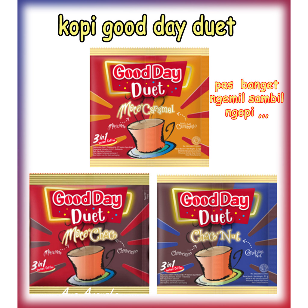 

Kopi Good Day Duet 3 varian rasa baru super mantabs dijual satuan dan renceng