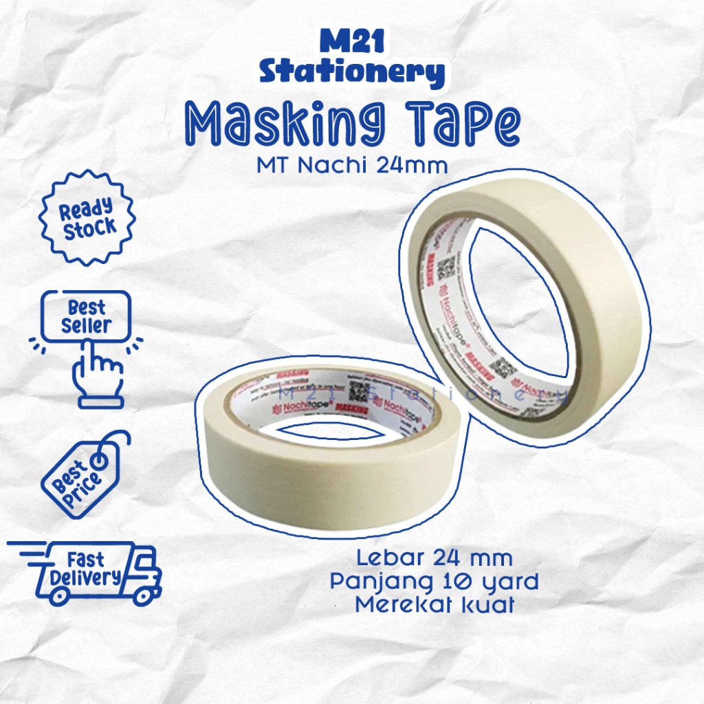 

(1 PCS) MASKING TAPE NACHI 24MM / ISOLASI LAKBAN SOLASI KERTAS PUTIH CREAM MEREKAT KUAT COVERING TAPE PITA PEREKAT ADHESIVE TAPE / M21 STATIONERY JOGJA