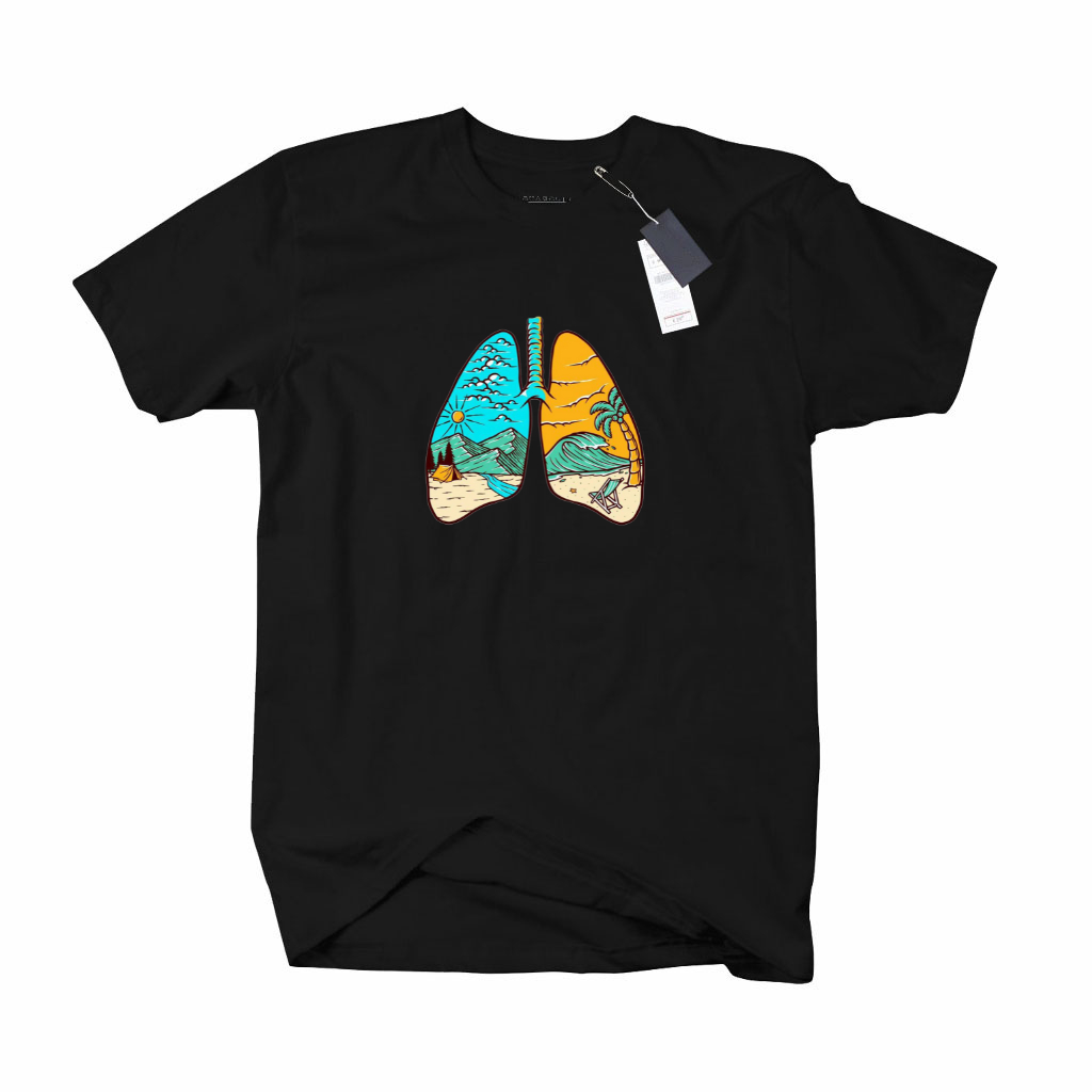 Baju Kaos Pria Pantai Simple / Kaos Beach Motif Paru-Paru / Tshirt Hitam Pantai Summer Kaos Retro