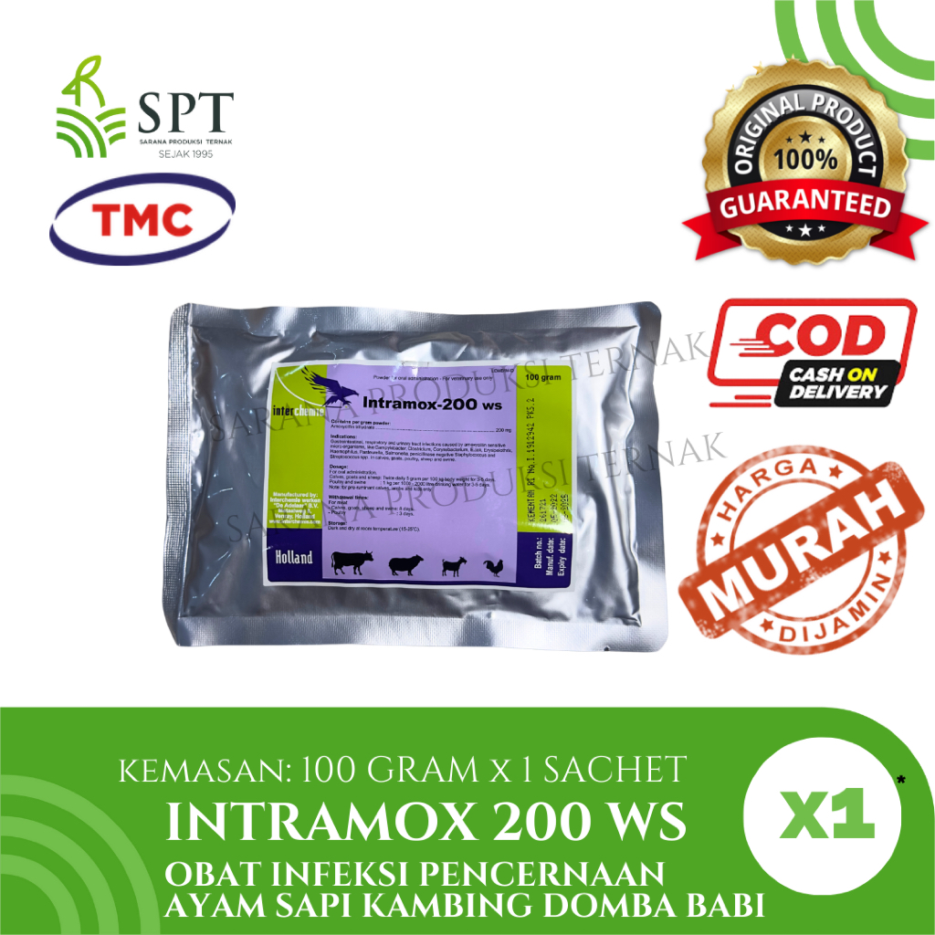 INTRAMOX 200 WS 100G TMC MENGOBATI SALURAN PENERPASAN PENCERNAAN HEWAN AYAM KAMBING DOMBA SAPI  BABI