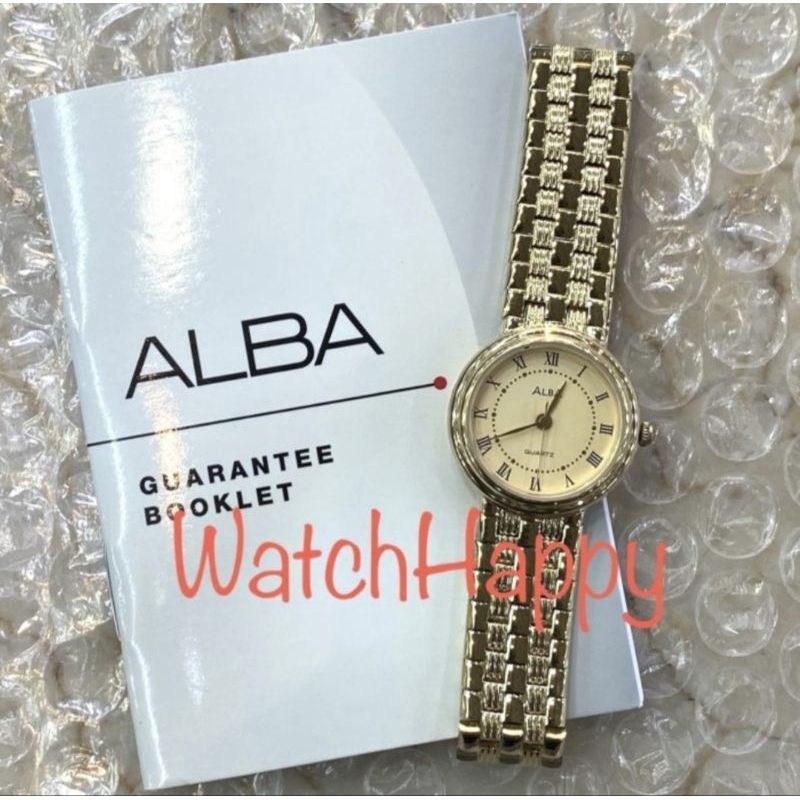 JAM TANGAN ALBA ATQ96AX ATQ96AX1 LADIES CLASSIC WATCH WITH ROMANE NUMBER GOLD DIAL STAINLESS STRAP O