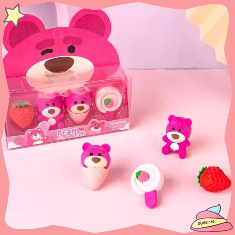 

Penghapus 3D Lotso Bear Strawberry 4 Karakter Isi 4 Eraser Hapusan
