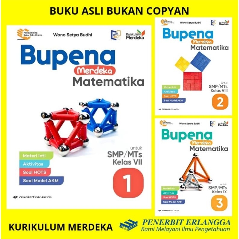 BUPENA MATEMATIKA KELAS 7 8 9 SMP/MTs PENERBIT ERLANGGA KURIKULUM MERDEKA - BUKU KLS 1 2 3 ORIGINAL 