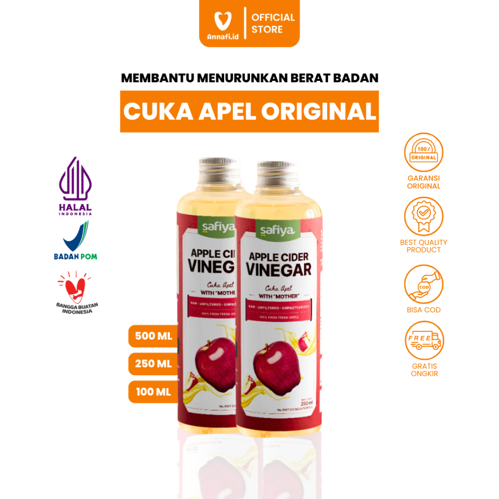 Apel cuka asli 500ml by annafi / cuka apel 1000ml / cuka apel bragg original / cuka apel cider / cuk