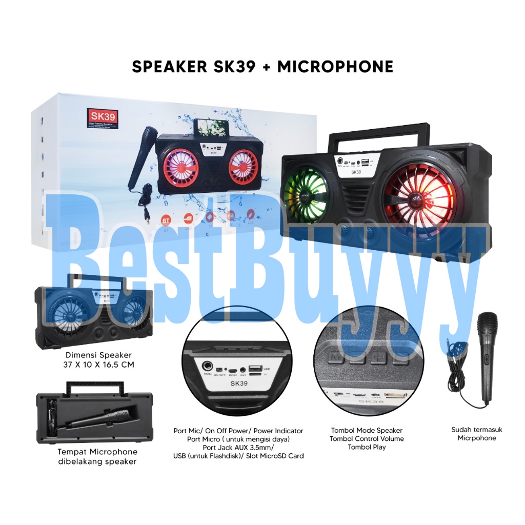 BestBuyyy SPEAKER BLUETOOTH SK39 + MICROPHONE - SPEAKER BLUETOOTH PORTABLE PLUS MIC KARAOKE