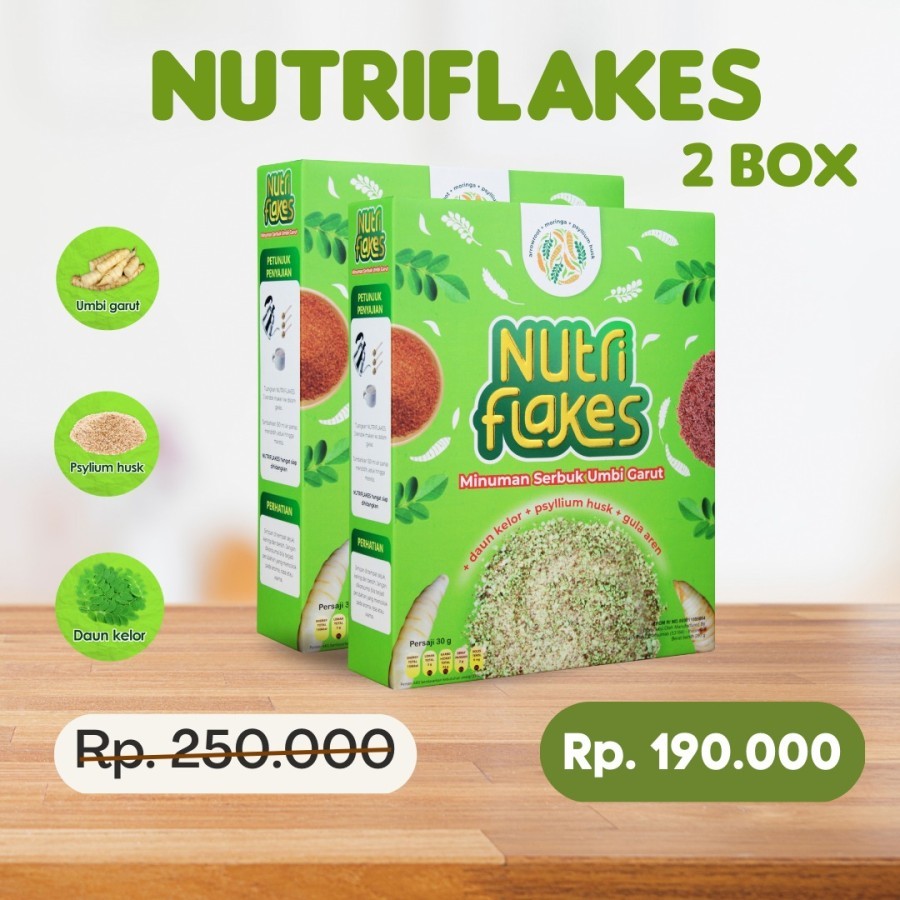 

NUTRIFLAKES SEREAL UMBI GARUT WITH PSYILIUM HUSK & KELOR 1 BOX 280gr - 2 BOX 560gr