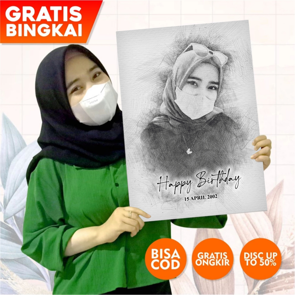 [Bisa COD] Lukisan Keren|Lukisan Murah|Lukisan Wajah|Kado Lukisan|Sketsa Wajah