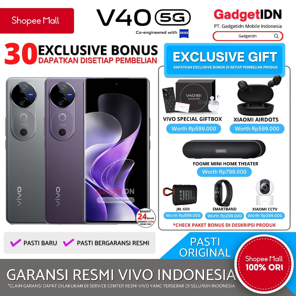 Vivo V40 5G 12/256GB ( +12GB Extended RAM ) Garansi Resmi Vivo