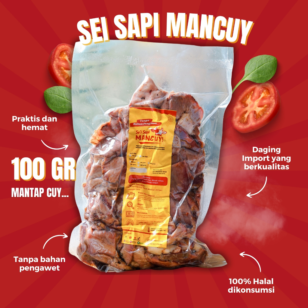 

Sei Sapi Mancuy Frozen 100 Gram - Daging Sapi Asap Frozen Sambal Luat Dan Sambal Rica