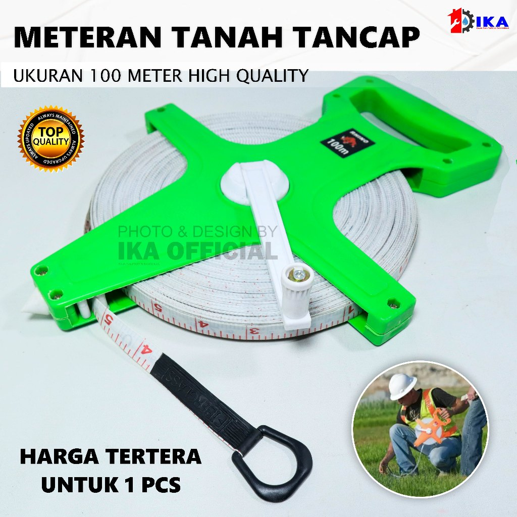 Meteran Fiber PVC 100m Meter Tancap Tanah Meteran Roll / Meteran Tancap / Meteran Tanah / Meteran