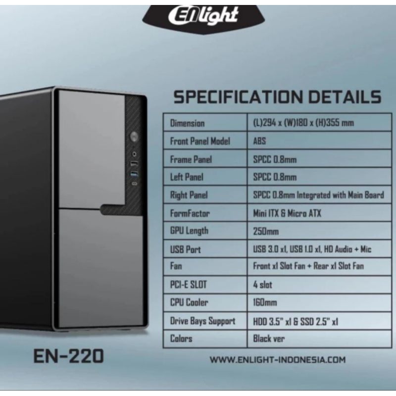 Casing ENLIGHT EN-220 mATX + PSU 300W Free 1 Fan