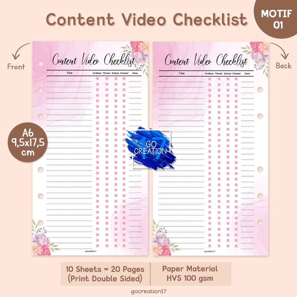 

Buku Planner Refill Kertas Binder Content Planner Motif Premium A6