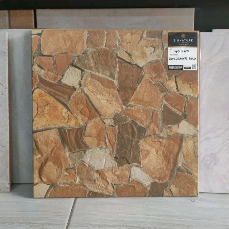 Keramik lantai kamar mandi garasi carport 40x40 motif batu alam mulia riverstone gold