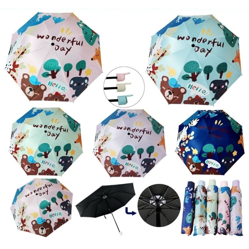 Payung Lipat Brown Jepang Dalam Hitam Anti UV Kokoh