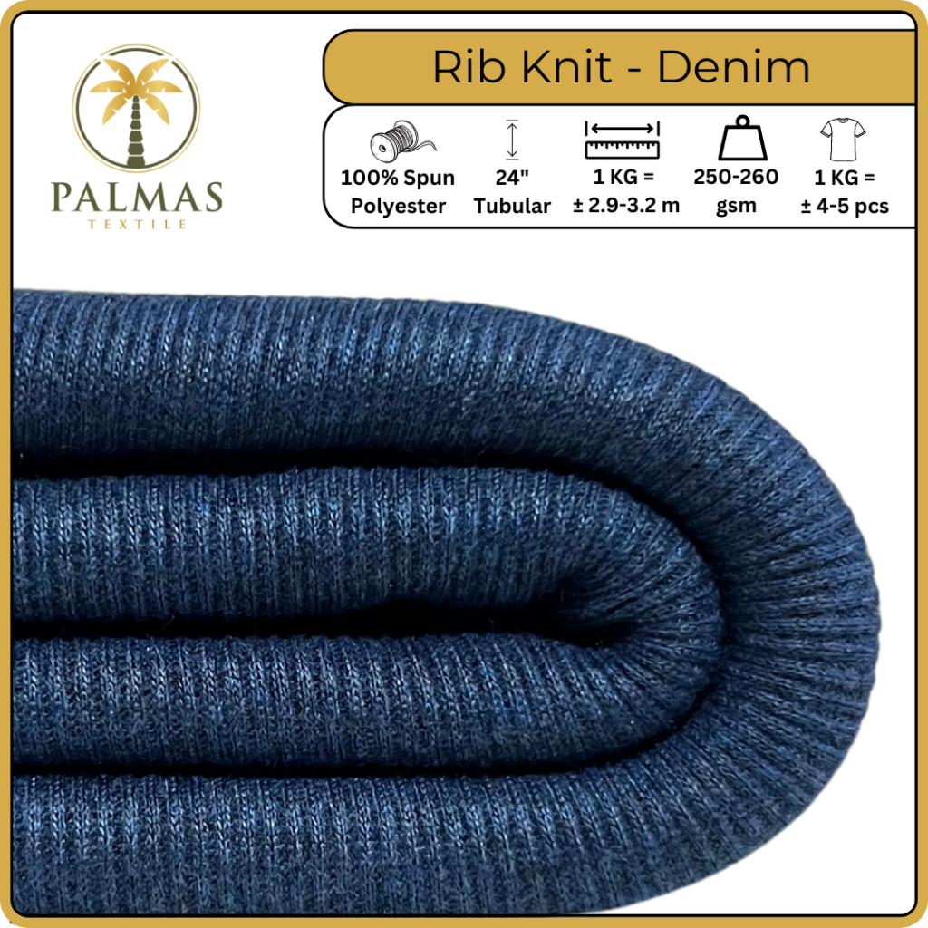 Kain Rib Knit - Denim (Bahan Kaos)