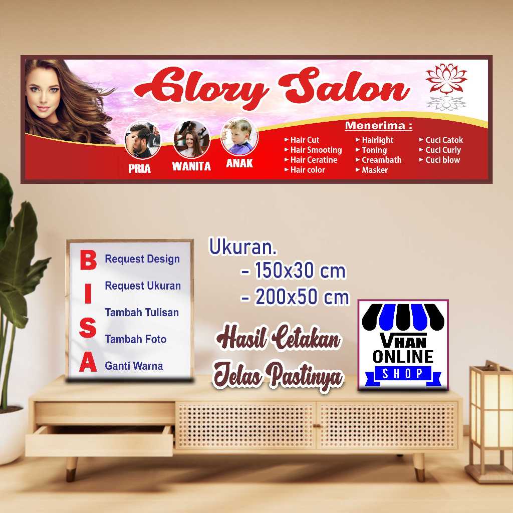 Banner Spanduk Custom Salon Model Warna Merah Hati