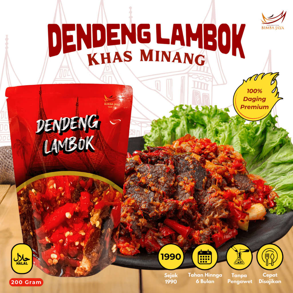 

Dendeng Lambok Padang Pedas Balado Basah Daging Sapi Frozen Kemasan 200 gram Siap Makan Bimba Jaya