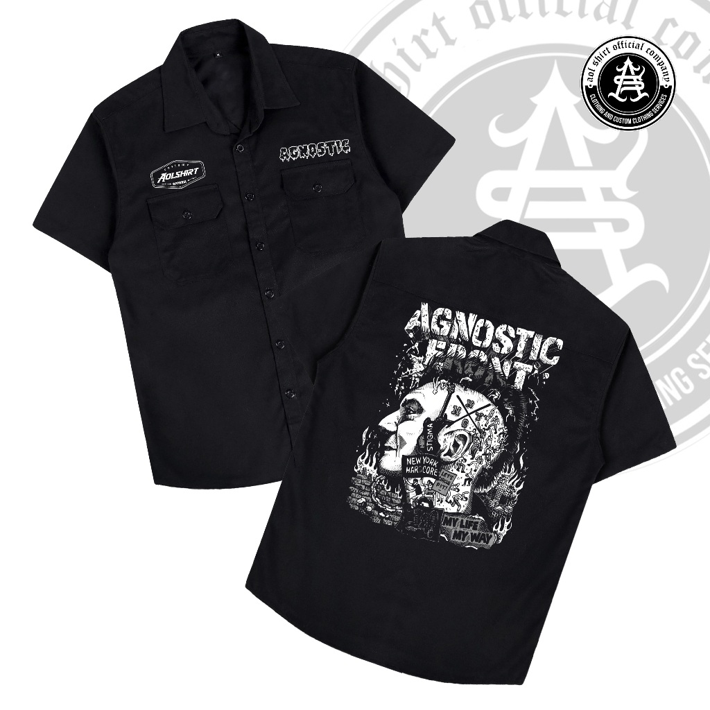 AGNOSTIC Workshirt Keren / Kemeja Workshirt Pria Hitam / AOLSHIRT