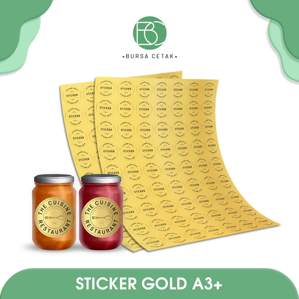 

BURSA CETAK - Print Sticker Label Gold A3+ / Cetak Stiker Emas Custom / Lebel Nama Makanan Perekat Mengkilap