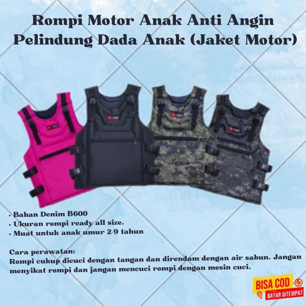NEW  Rompi Motor Anak Anti Angin Pelindung Dada Anak (Jaket Motor)