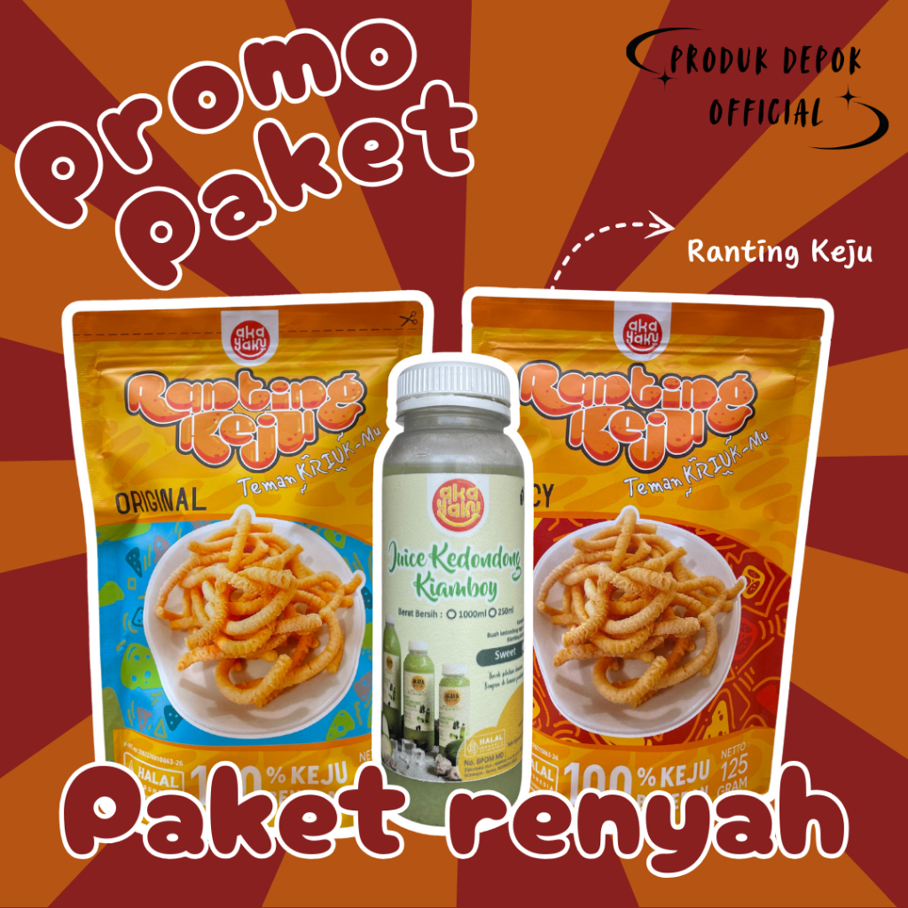 

PROMO PAKET SANTAI 2 RANTING KEJU ORIGINAL SPICY DAN 1 BOTOL JUS KEDONGDONG KIAMBOY 250ML AKAYAKU