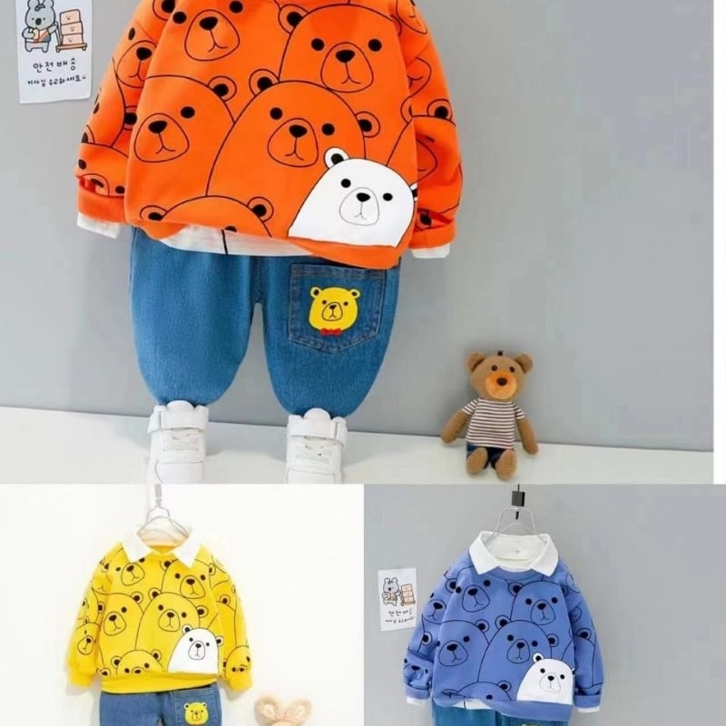Fileashop - (BISA COD) SALE TERMURAH -Set Jeans Sweater Anak Laki - Laki 2&3 Tahun