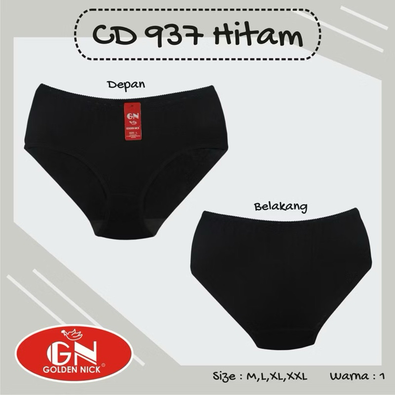 6 PCS (Setengah Lusin) CD Celana Dalam Wanita Perempuan Golden Nick Hitam
