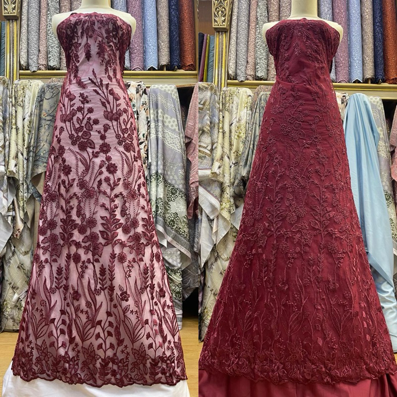 Murah kain tile bordir motif bunga/Kain tile etnik terbaru/kain kebaya brukat modern wedding dress m