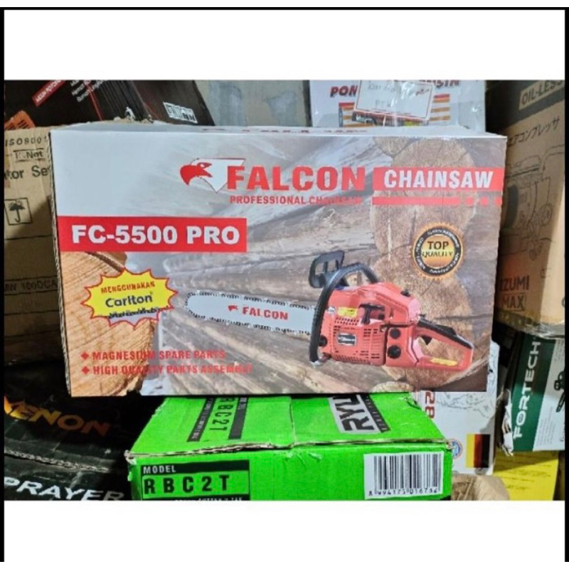 Mesin Gergaji Kayu Chainsaw Falcon Pro 5500 2tak+Bar Baja 20 Inch