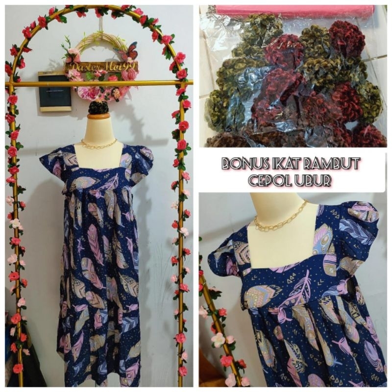 Daster Yukensi Bahan Rayon Adem Premium LD 100/Bonus ikat rambut cepol ubur