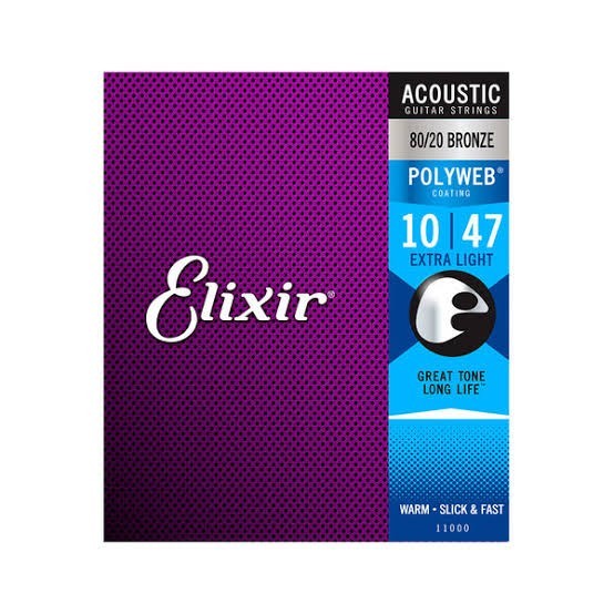Elixir Polyweb 80/20 Bronze Custom Light 11000 10 47 Senar Gitar Akustik String Original