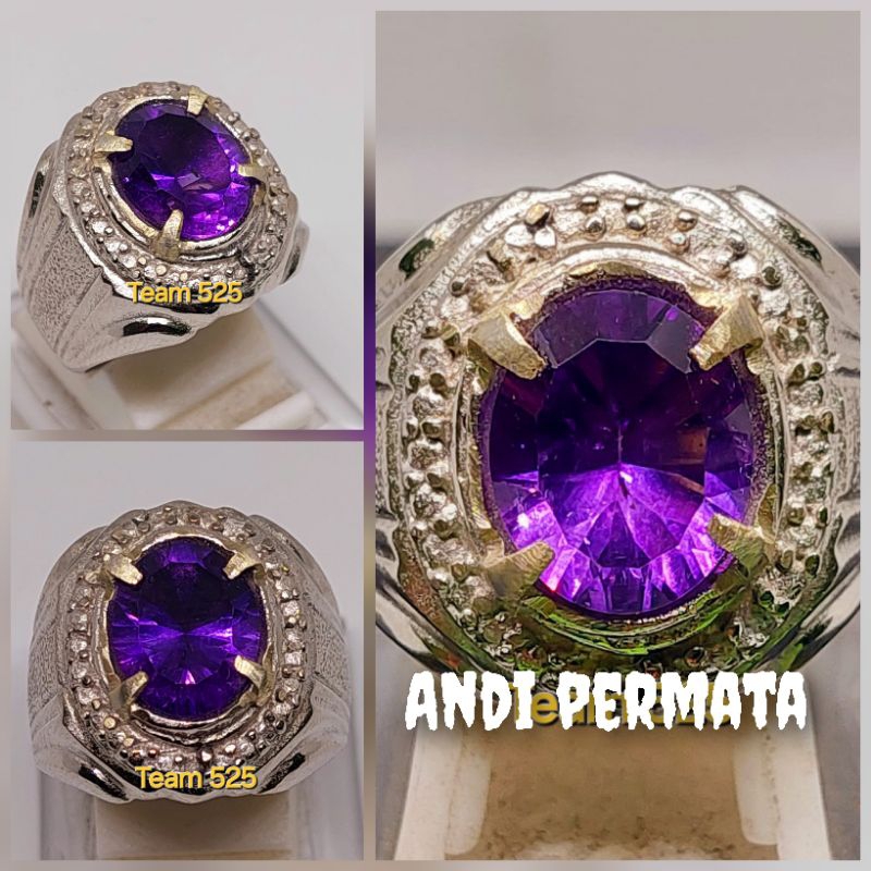 cincin  batu permata kecubung ungu tua super kristal cutting mixcut/amethyst quartz/cubung asihan