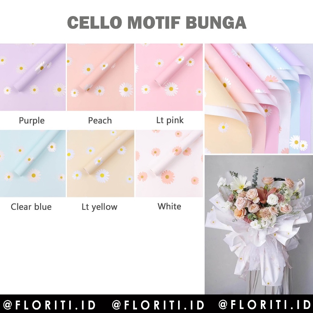 

2 lembar kes buket cellophane motif bunga flower wrapg