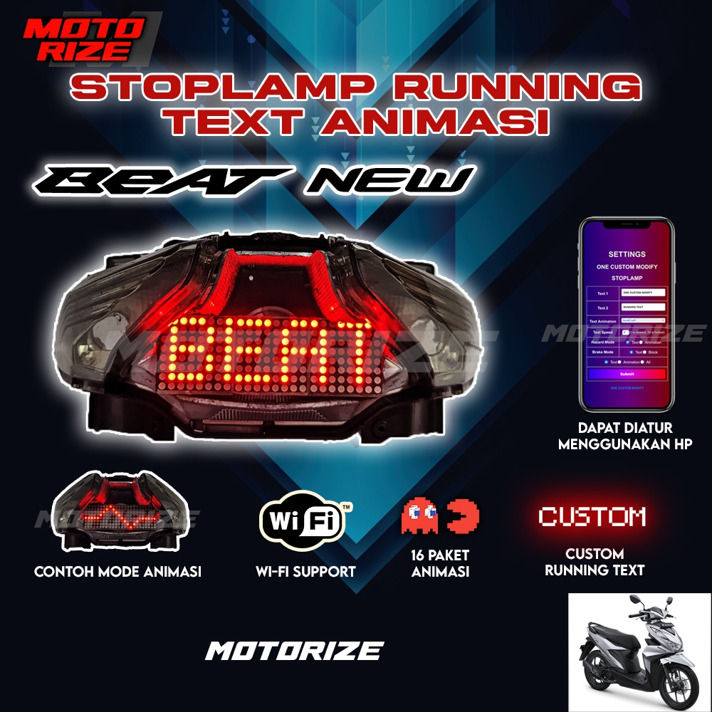 Stoplamp Running Text Animasi Beat New Deluxe Lampu LED Rem Belakang Modifikasi Variasi Motor MOTORI