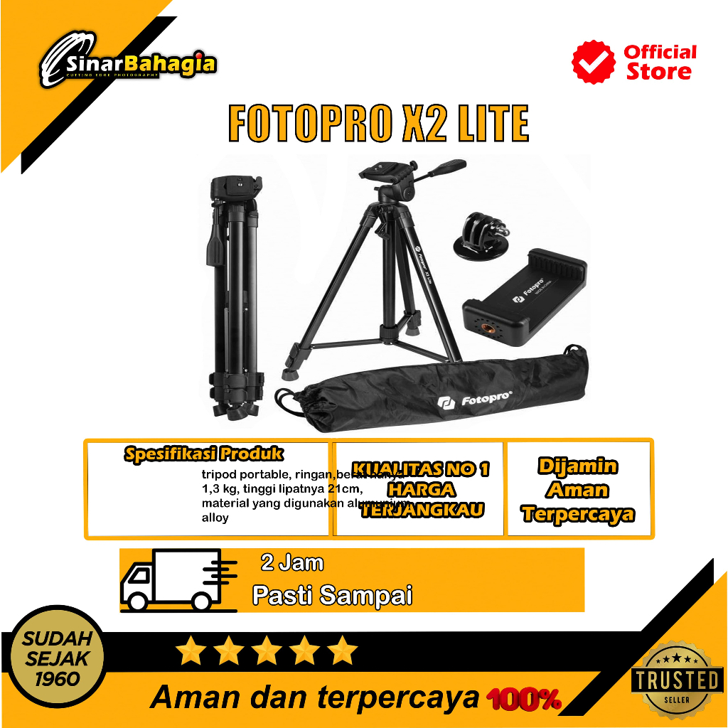 Fotopro X2 Lite Alumunium Tripod Kamera Smartphone Action Cam Tripod HP