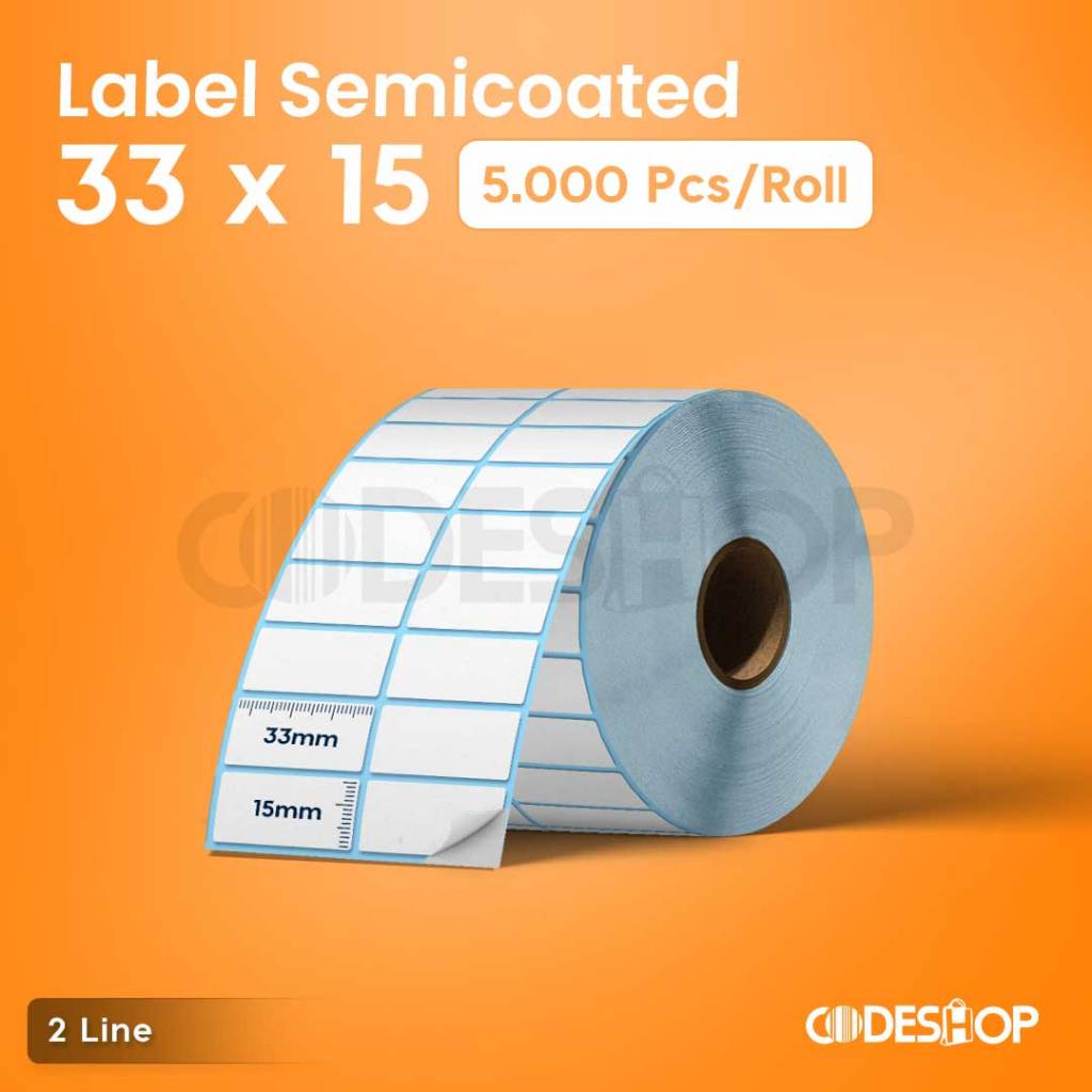 

Label Sticker Barcode 33mm X 15mm ( 2 LINE ) - Semicoated isi 5500 pcs